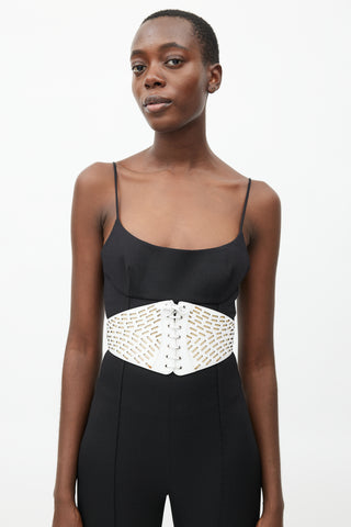 Alaïa White & Beige Leather Cut Out Corset Belt