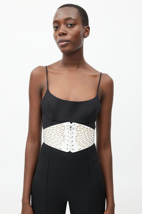 Alaïa White & Beige Leather Cut Out Corset Belt