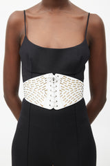 Alaïa White & Beige Leather Cut Out Corset Belt