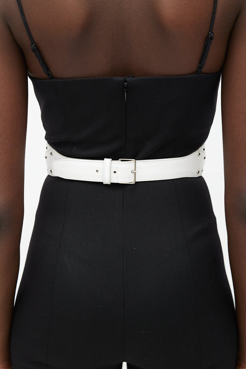 Alaïa White & Beige Leather Cut Out Corset Belt