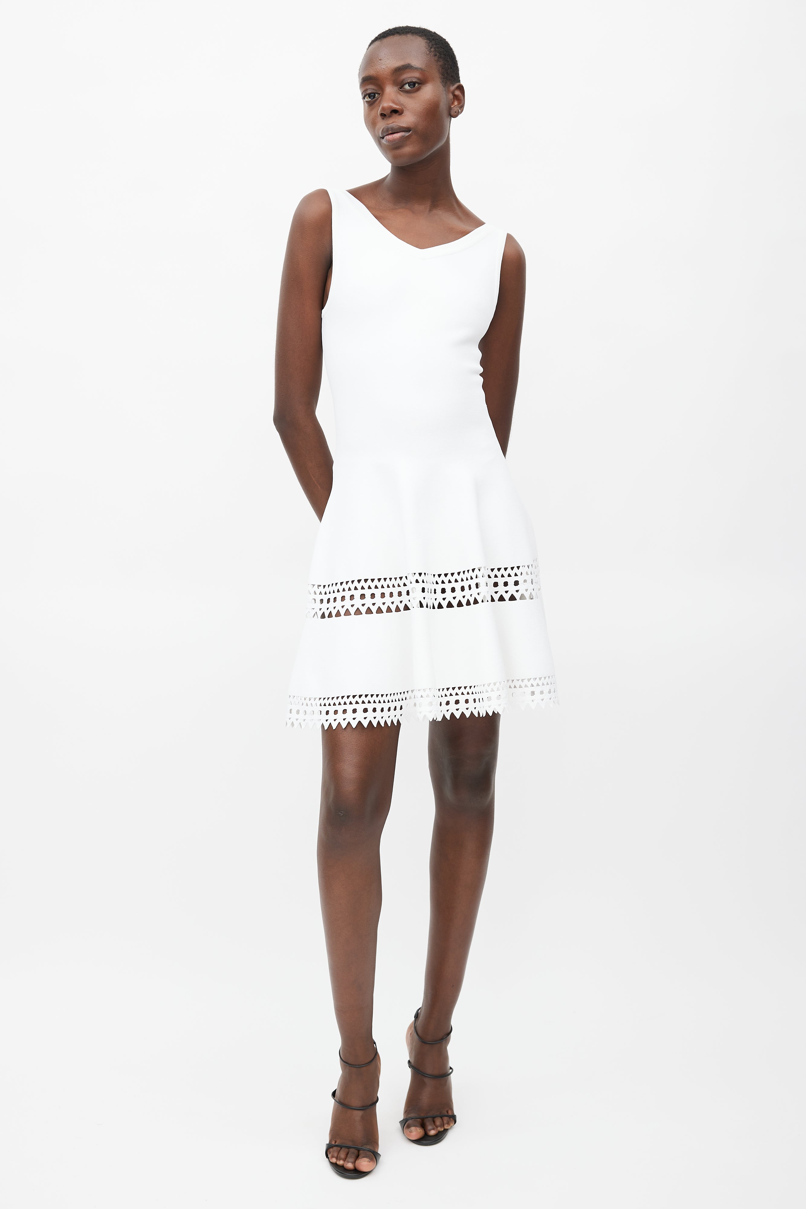 Alaa // White Cut Out Flared Dress VSP Consignment Alaa // White Cut Out Flared Dress VSP Consignment