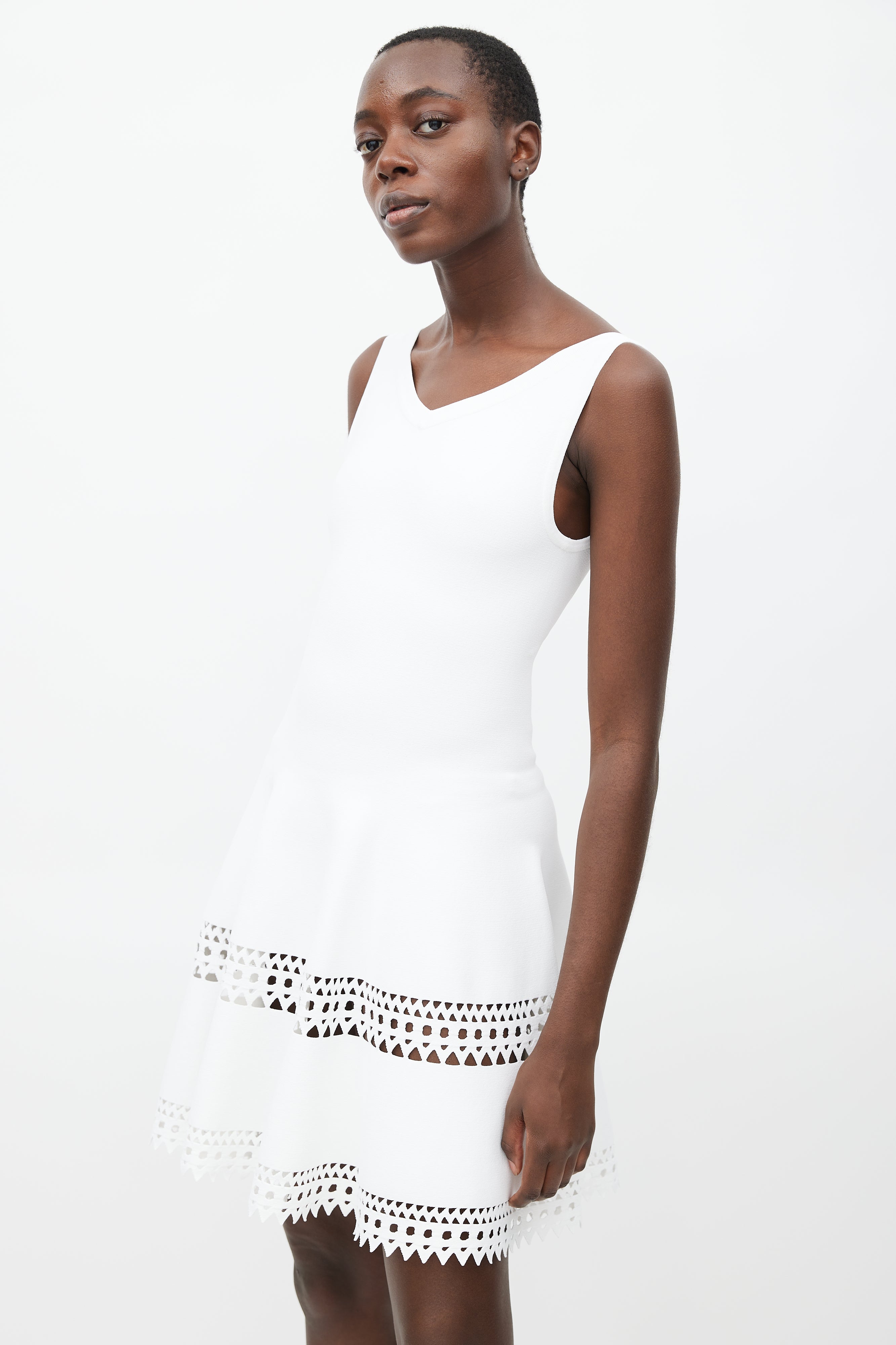 Alaïa // White Cut Out Flared Dress – VSP Consignment