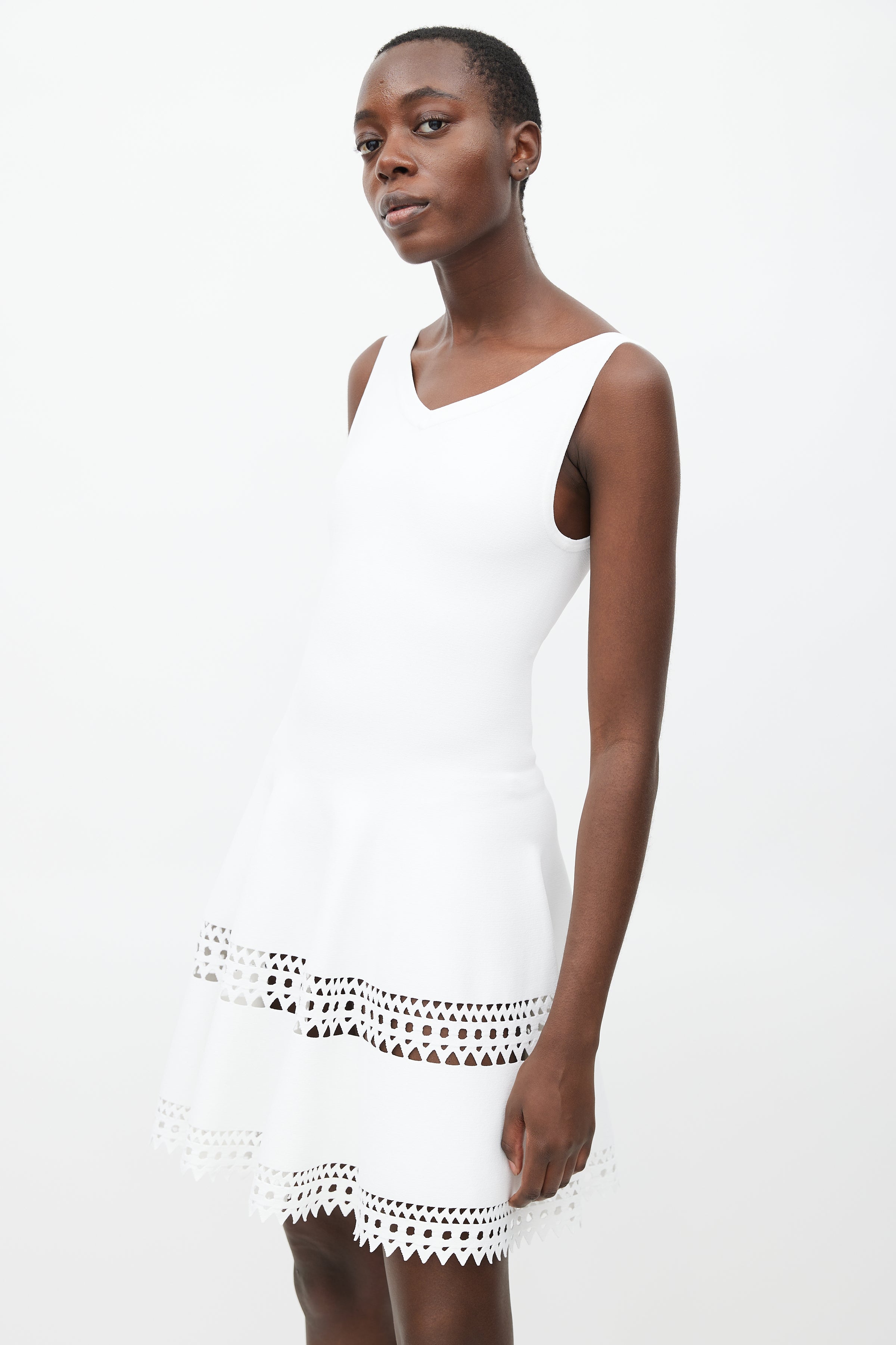 Alaïa // White Cut Out Flared Dress – VSP Consignment