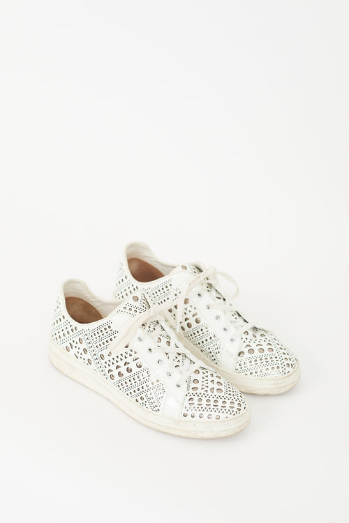 Alaïa White Patent Leather Laser Cut Sneaker