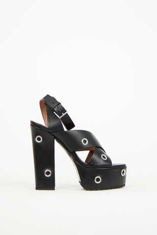 Alaïa Black Leather Eyelet Heeled Platform Sandal