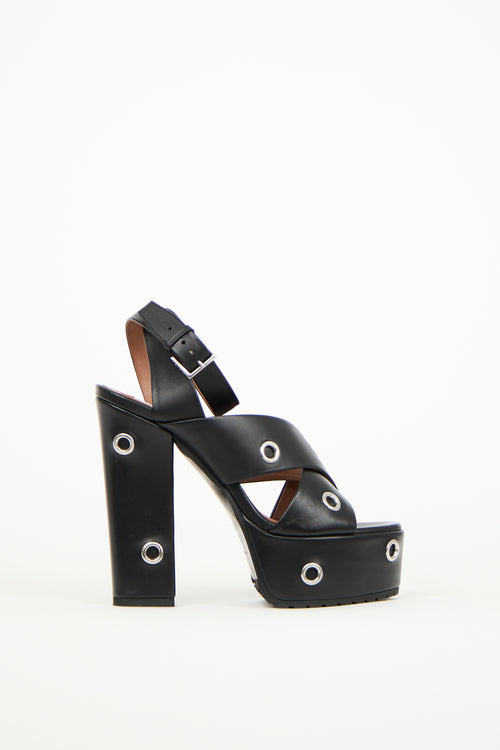 Alaïa Black Leather Eyelet Heeled Platform Sandal