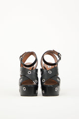 Alaïa Black Leather Eyelet Heeled Platform Sandal