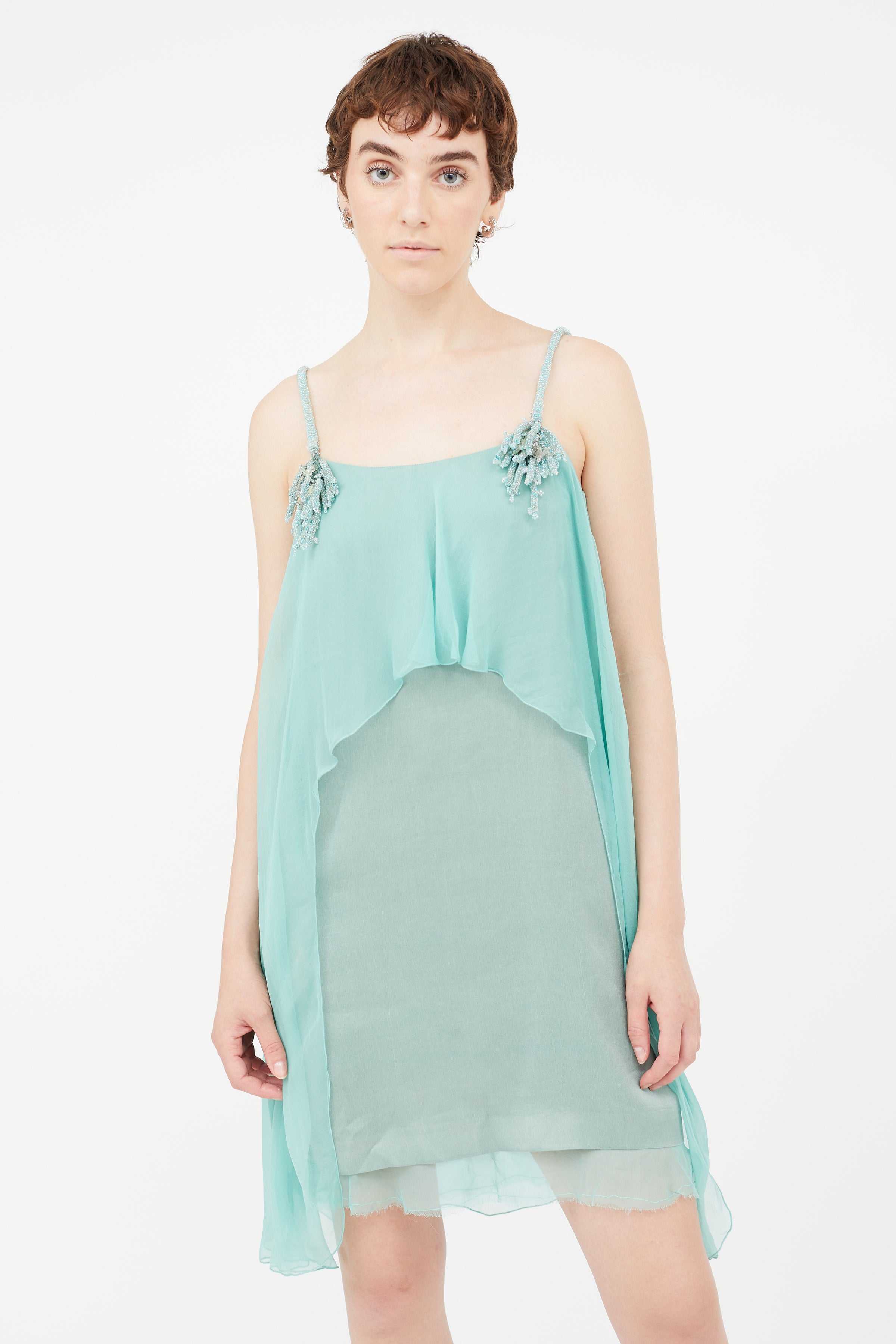 Alberta Ferretti // Green Silk Beaded Dress VSP Consignment Alberta Ferretti // Green Silk Beaded Dress VSP Consignment