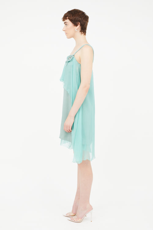 Alberta Ferretti Green Silk Beaded Dress