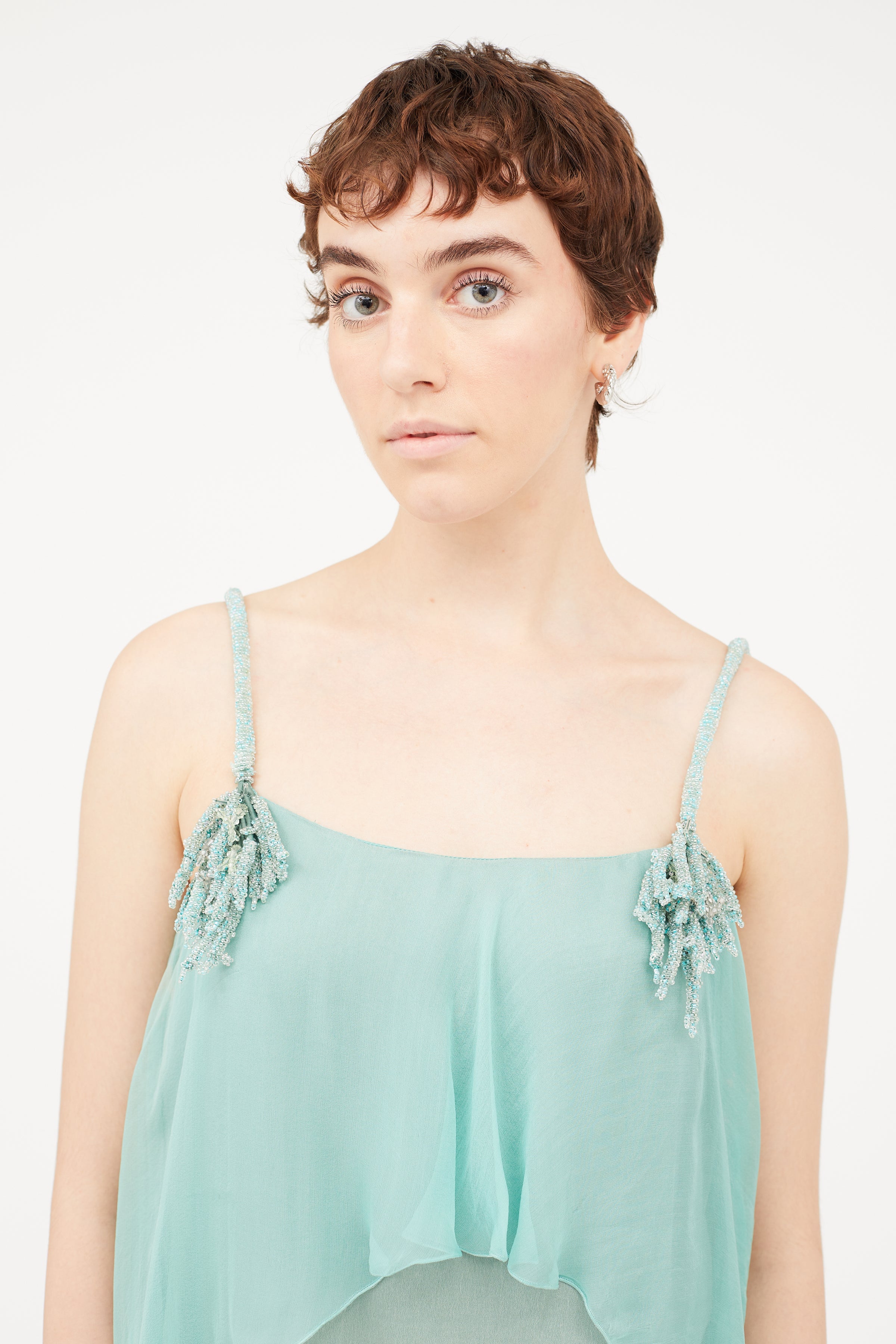 Alberta Ferretti // Green Silk Beaded Dress VSP Consignment Alberta Ferretti // Green Silk Beaded Dress VSP Consignment