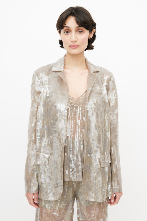 Alberta Ferretti Grey Sequin Three Piece Suit