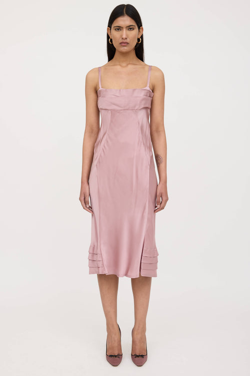 Alberta Ferretti Silk Panelled Pleated Dress