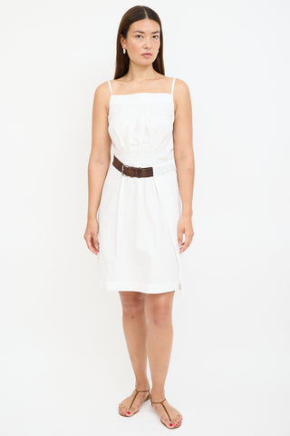 White Cotton Belted Wrap Dress