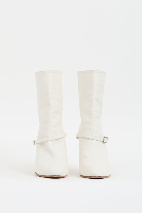 Alchimia di Ballin White Leather Buckled Strap Boot