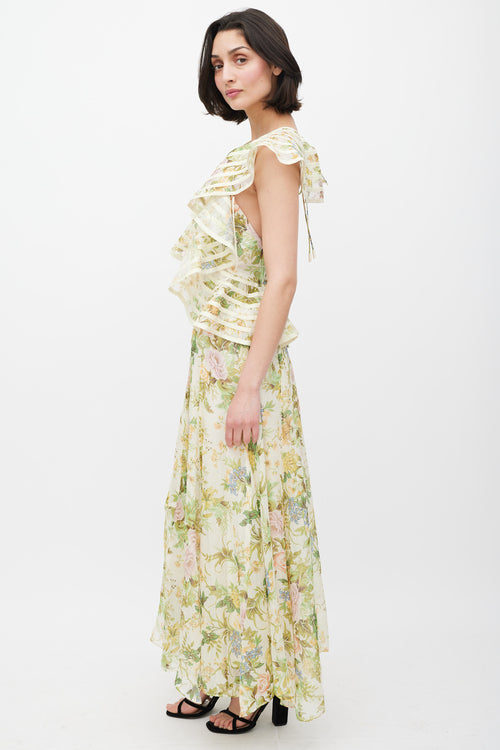 Alemais Cream & Multicolour Silk Ruffled Floral Dress