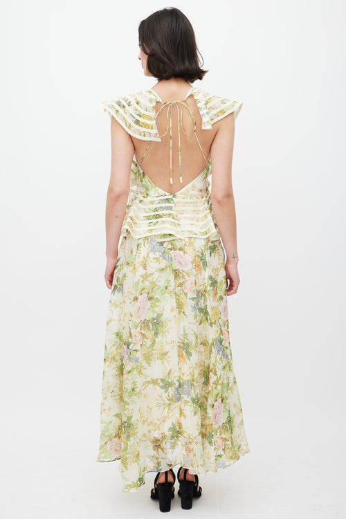 Alemais Cream & Multicolour Silk Ruffled Floral Dress