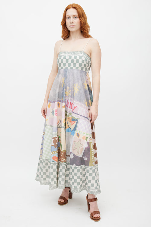 Alemais Green & Multicolour Print Linen Dress