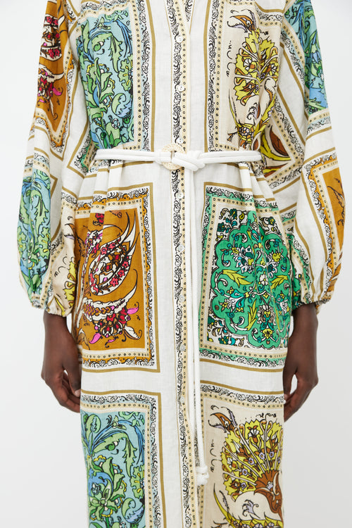 Alemais Multicolour Linen Print Belted Dress