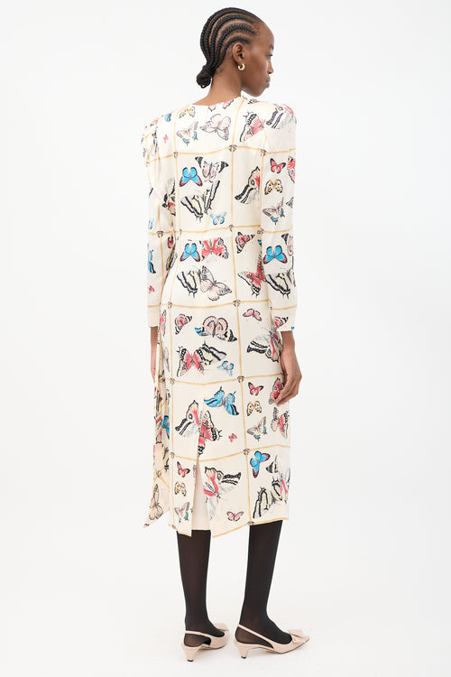 Alessandra Rich Cream & Multicolour Silk Printed Drape Dress