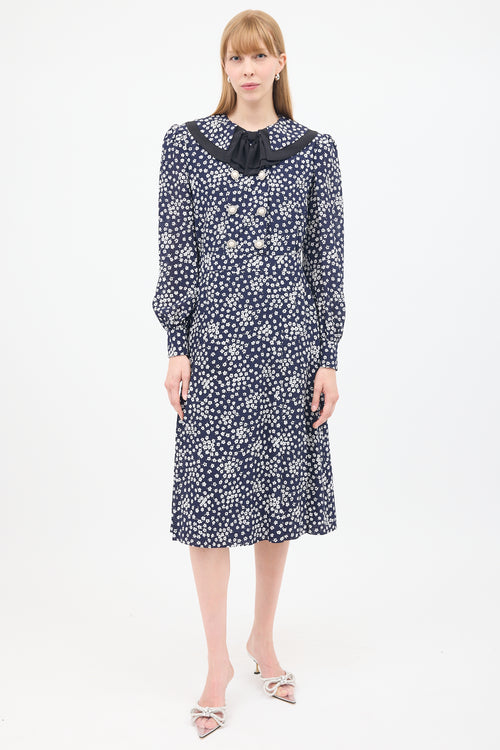 Alessandra Rich Navy & White Floral Double Breasted Midi Dress