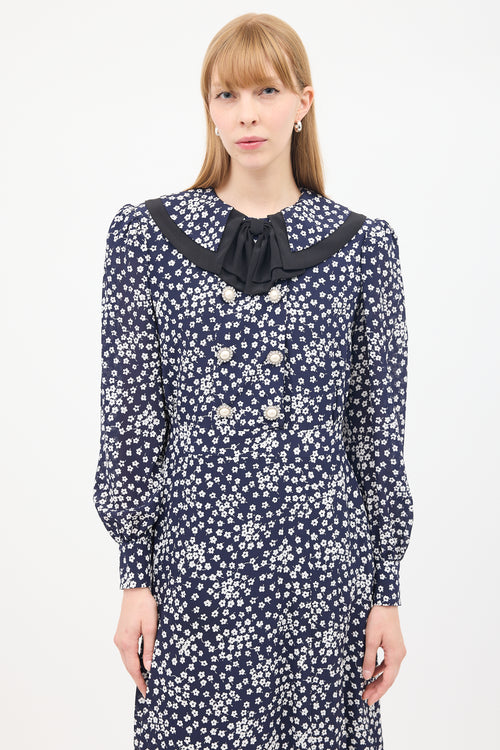 Alessandra Rich Navy & White Floral Double Breasted Midi Dress