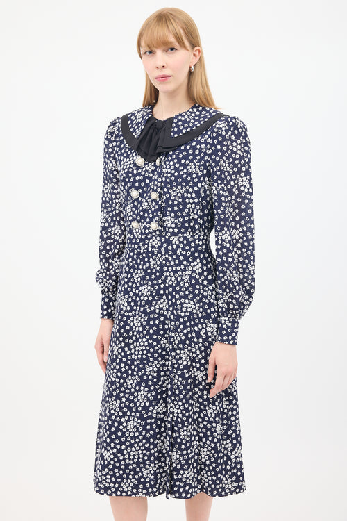 Alessandra Rich Navy & White Floral Double Breasted Midi Dress