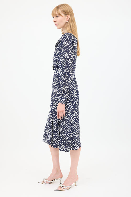 Alessandra Rich Navy & White Floral Double Breasted Midi Dress