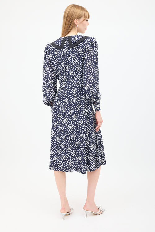 Alessandra Rich Navy & White Floral Double Breasted Midi Dress