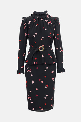 Alessandra Rich Silk Printed Belted Dress