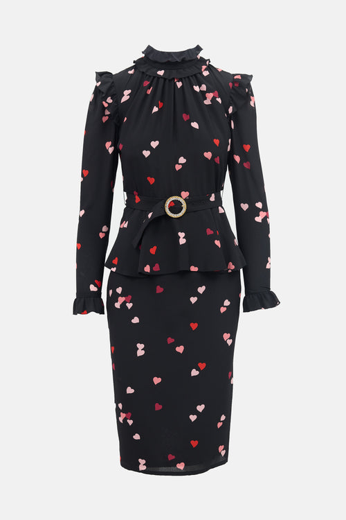 Alessandra Rich Silk Printed Belted Dress