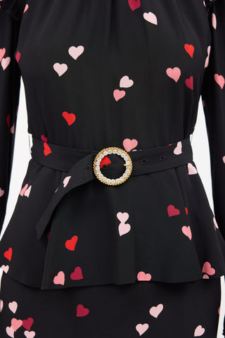 Alessandra Rich Silk Printed Belted Dress