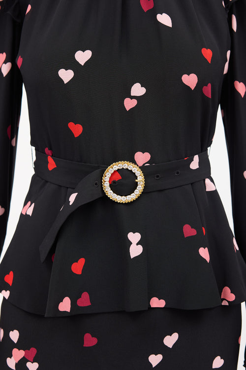 Alessandra Rich Silk Printed Belted Dress