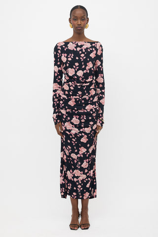 Alessandra Rich Ruched Floral Dress