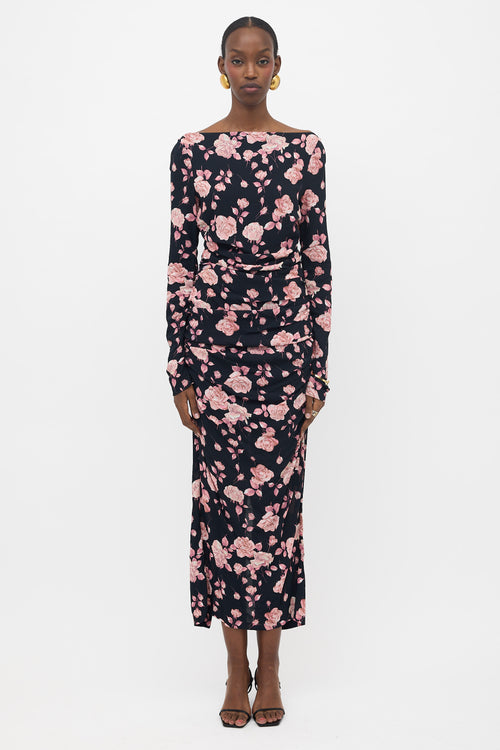 Alessandra Rich Ruched Floral Dress
