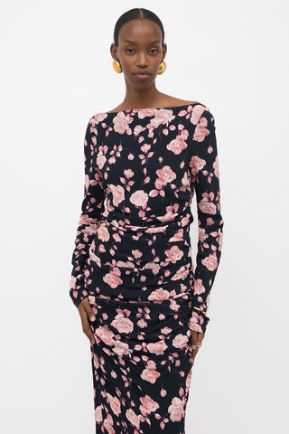 Alessandra Rich Ruched Floral Dress