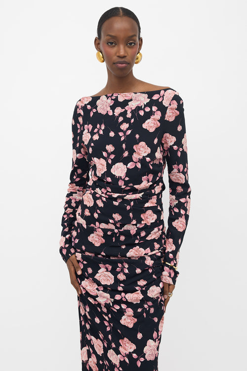 Alessandra Rich Ruched Floral Dress