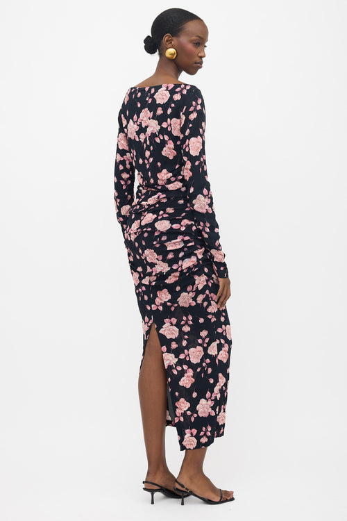 Alessandra Rich Ruched Floral Dress