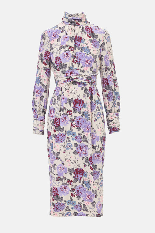 Alessandra Rich Silk Floral Midi  Dress