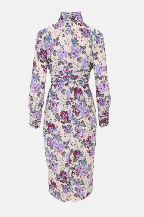 Alessandra Rich Silk Floral Midi  Dress