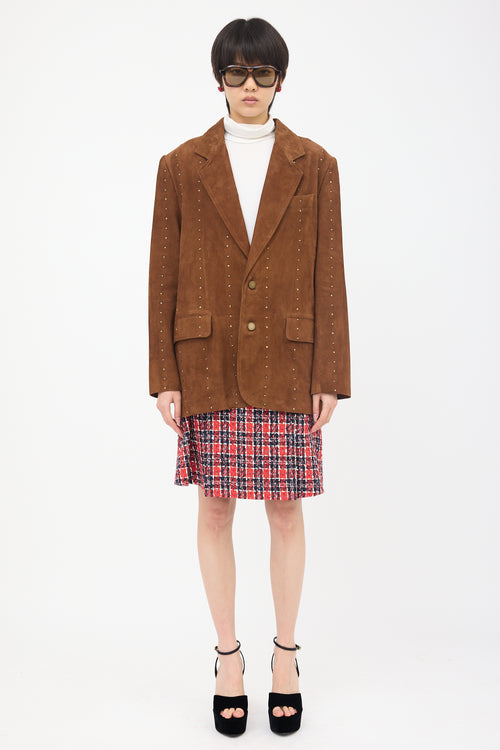 Alessandra Rich Suede Rhinestone Blazer