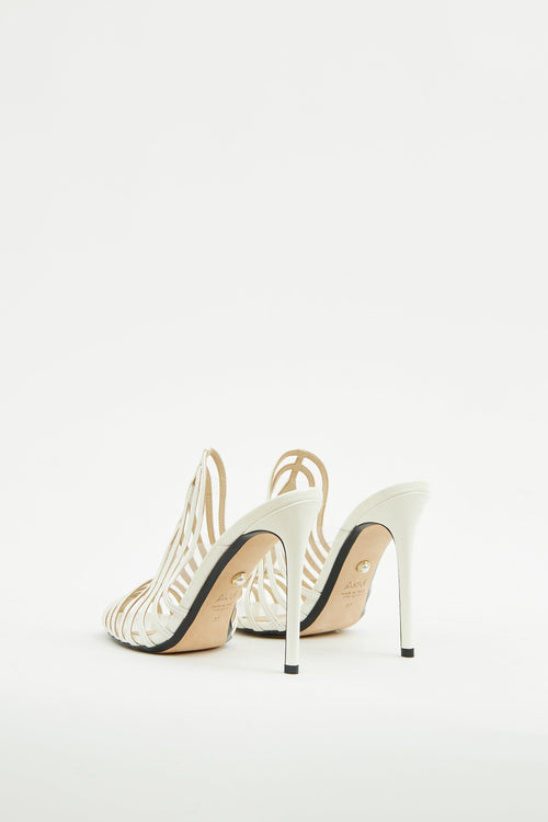 Alevi White Leather PVC High Heel Mule