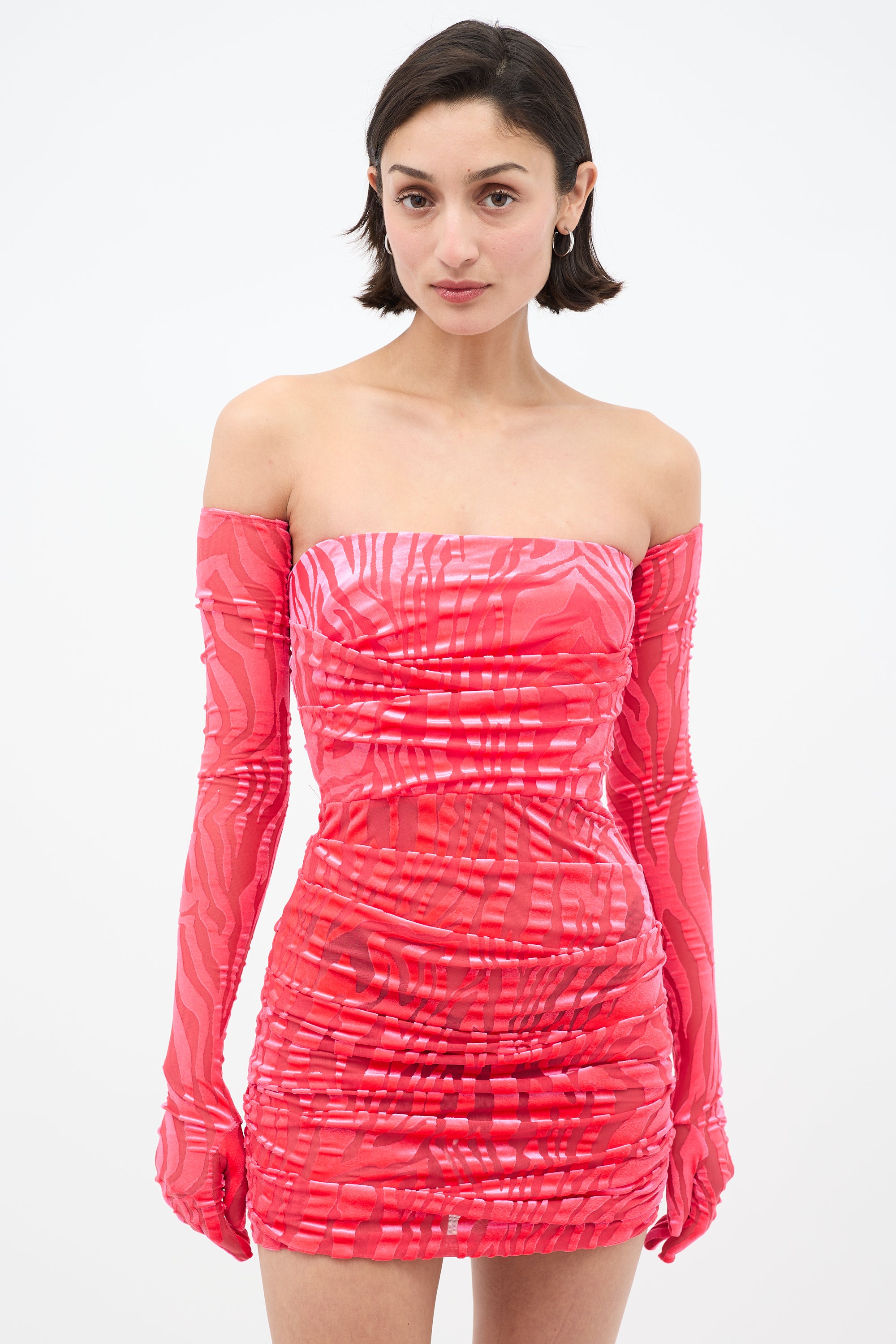 alex perry pink mini dress Alex Perry Ruched Power Mesh Mini Dress in Ice Pink
