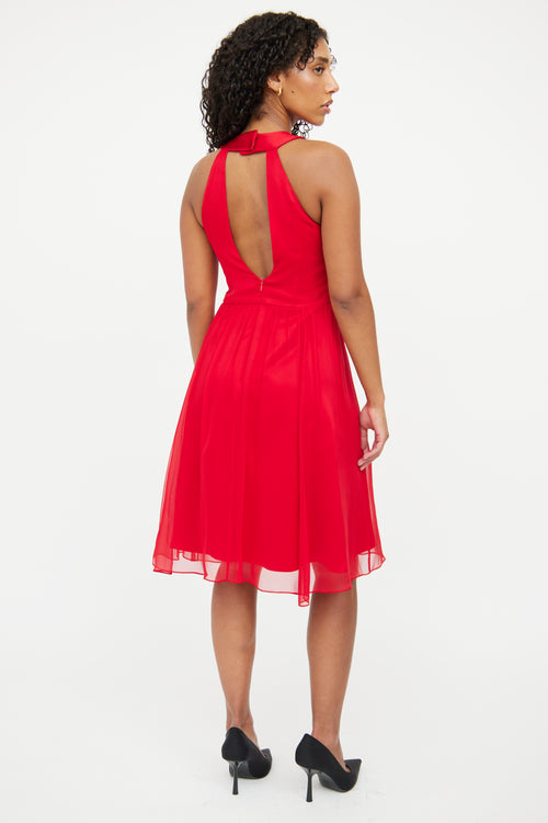 Alex Perry Red Silk Halter Dress