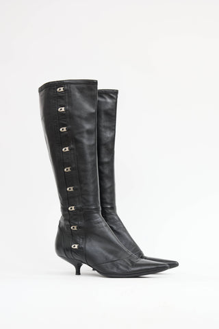 McQueen Leather Knee High Hook Boot