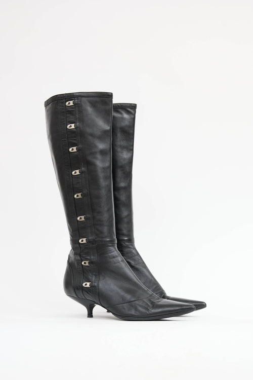 McQueen Leather Knee High Hook Boot