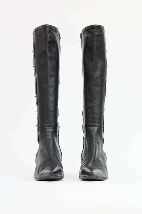 McQueen Leather Knee High Hook Boot