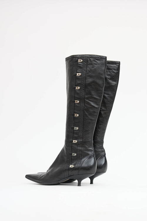 McQueen Leather Knee High Hook Boot