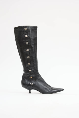 McQueen Leather Knee High Hook Boot