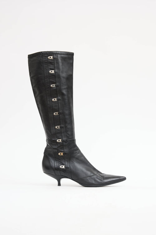 McQueen Leather Knee High Hook Boot