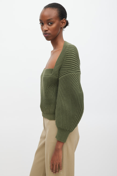 Alexander McQueen Green Cotton Ribbed Square Neck Sweater